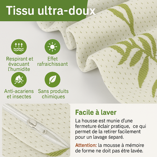 Coussin Ergonomique en Bambou - Oreiller Mémoire de Forme Cervical Hypoallergénique 3