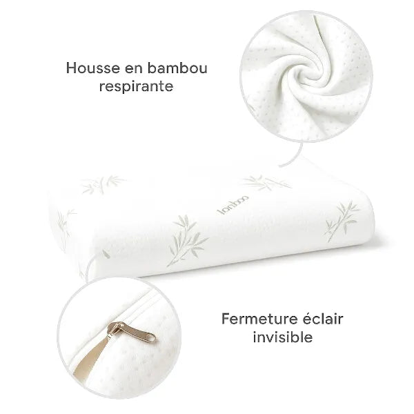 Coussin Ergonomique en Bambou - Oreiller Mémoire de Forme Cervical Hypoallergénique 5