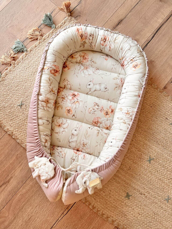 Nid Bébé Confortable en Coton - Nid Pastel Velours Rose Poudré 86x52 cm 0