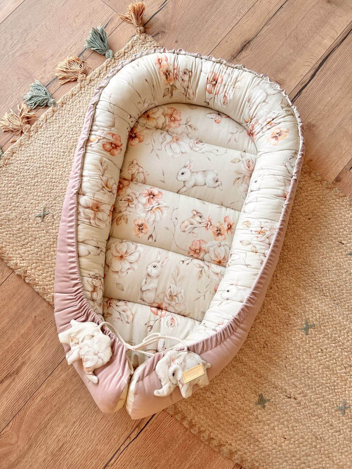Nid Bébé Confortable en Coton - Nid Pastel Velours Rose Poudré 86x52 cm 0
