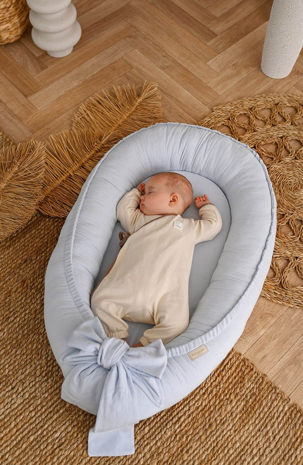 Nid Bébé Doux en Lin - Bleu Bébé avec Matelas Amovible et Drap Hypoallergénique 0