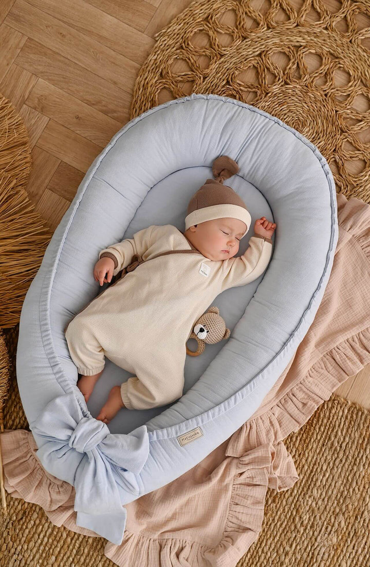 Nid Bébé Doux en Lin - Bleu Bébé avec Matelas Amovible et Drap Hypoallergénique 2