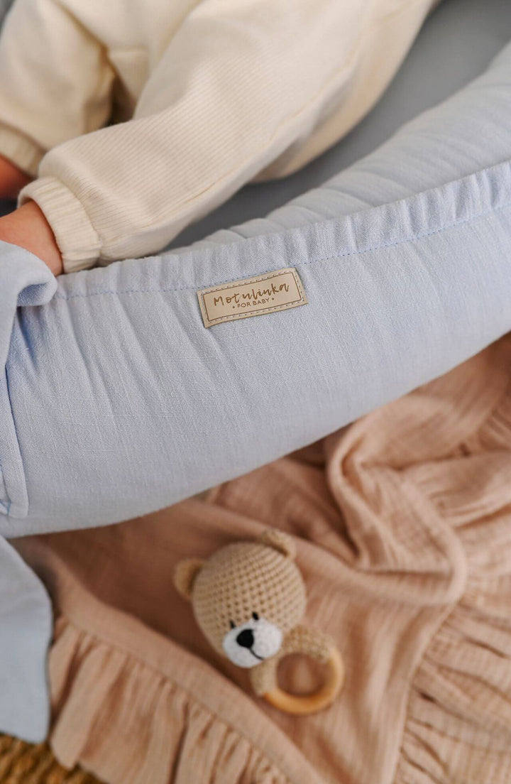 Nid Bébé Doux en Lin - Bleu Bébé avec Matelas Amovible et Drap Hypoallergénique 3