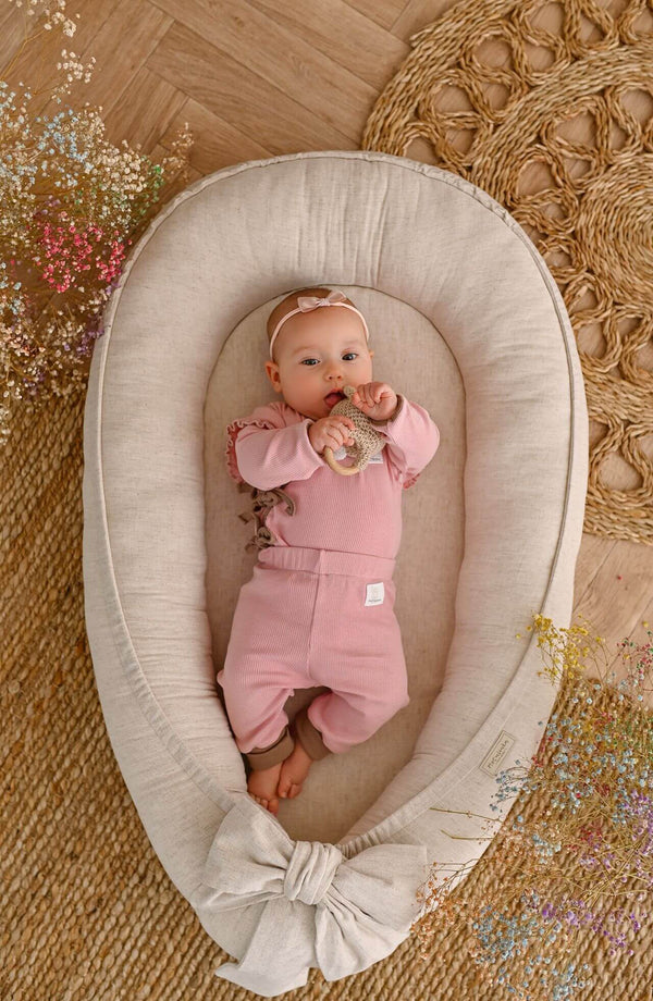 Nid Bébé Doux en Lin Respirant avec Matelas Amovible - Confort Naturel et Sécurisant 0
