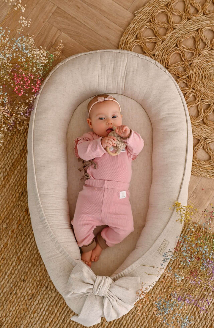 Nid Bébé Doux en Lin Respirant avec Matelas Amovible - Confort Naturel et Sécurisant 0