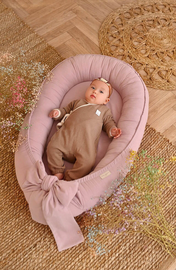 Nid Bébé Doux en Lin Respirant avec Matelas Amovible - Rose Ancien 0