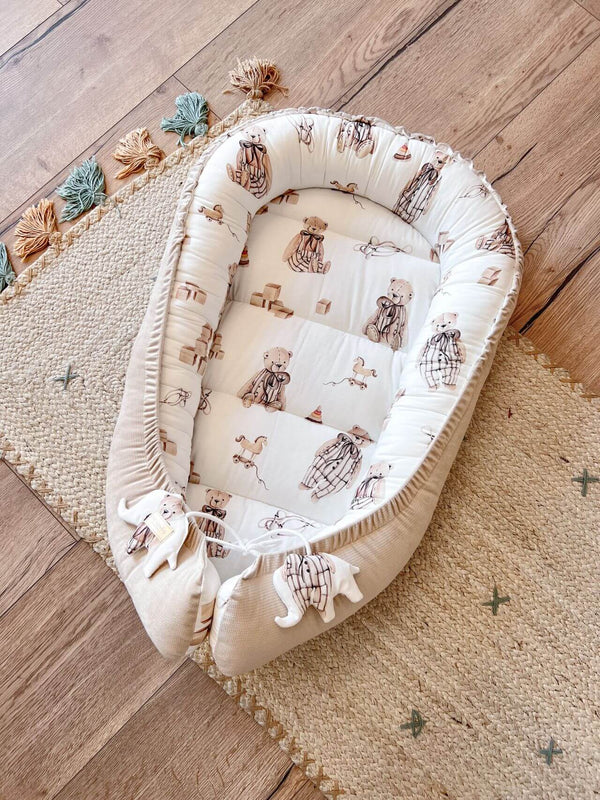 Nid Bébé Fait Main - Niche Rétro en Velours Doux 100% Coton, Confort Sécurisant 0