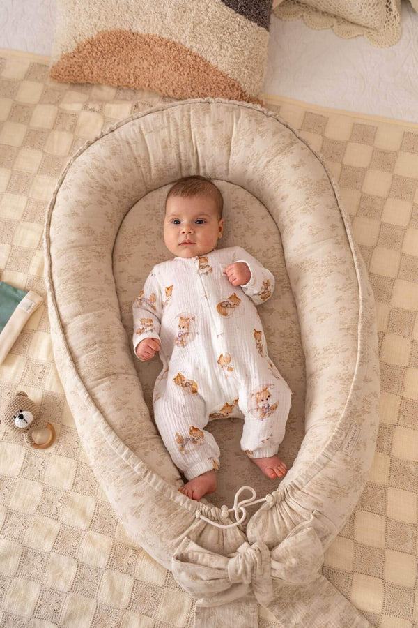 Nid Bébé Fait Main en Coton et Lin - Confort Respirant et Portable, Certifié OEKO-TEX 0