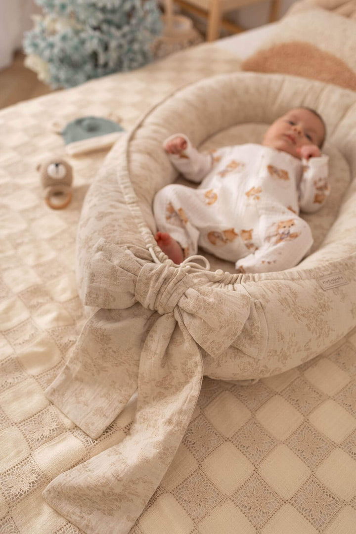 Nid Bébé Fait Main en Coton et Lin - Confort Respirant et Portable, Certifié OEKO-TEX 1