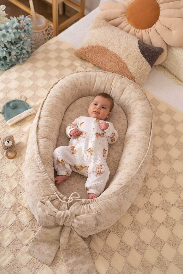 Nid Bébé Fait Main en Coton et Lin - Confort Respirant et Portable, Certifié OEKO-TEX 3