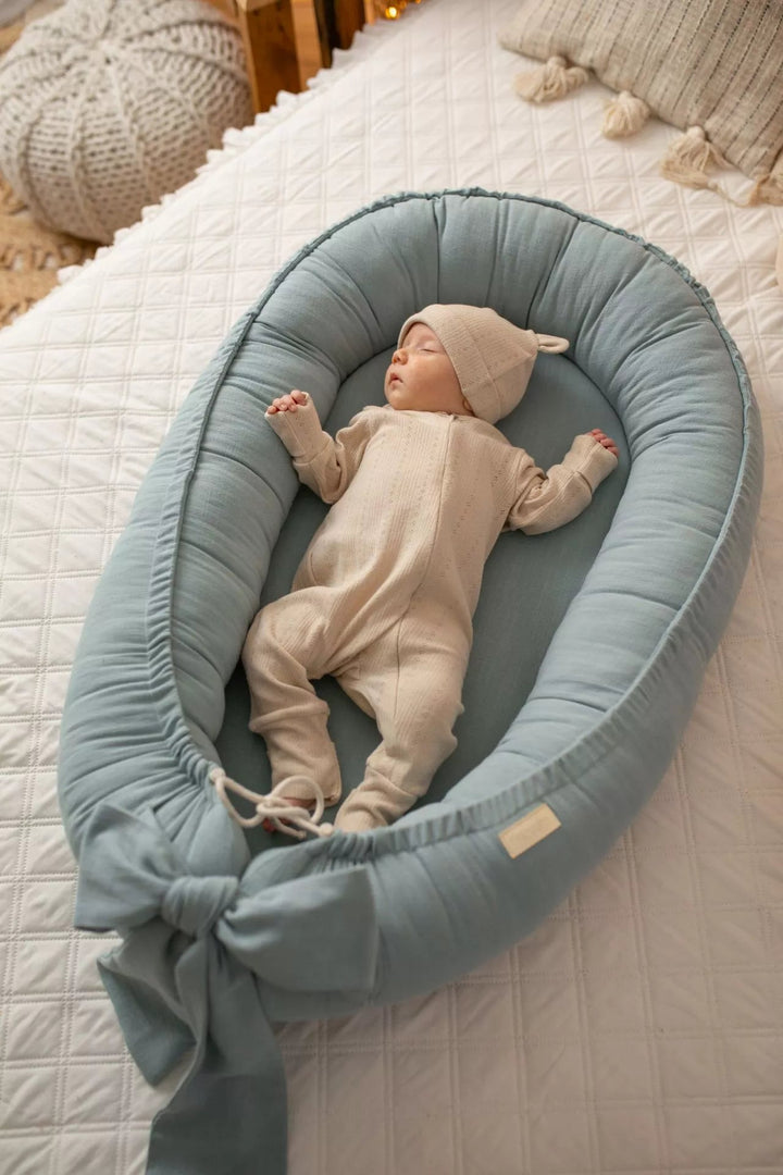 Nid Bébé en Lin Doux Fait Main - Émeraude, Confortable et Pratique pour Nouveau-né 0