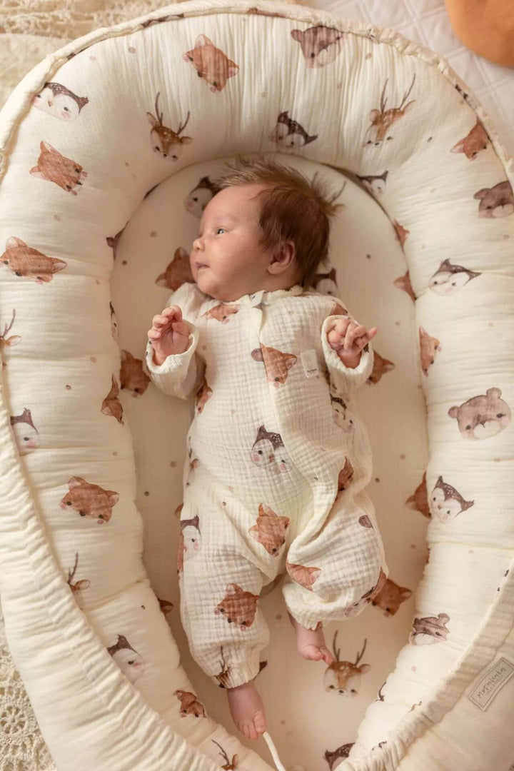 Nid Bébé en Muslin Doux 100% Coton - Design Amis de la Forêt, 90x60 cm 2