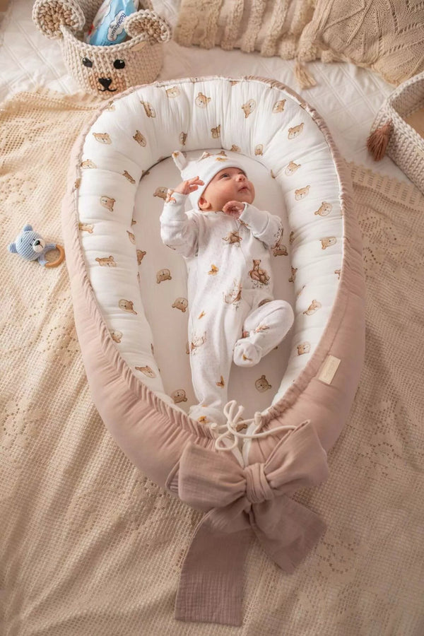 Nid Bébé en Muslin Doux 100% Coton - Design Ourson Beige, Confort Optimal 90x60 cm 0