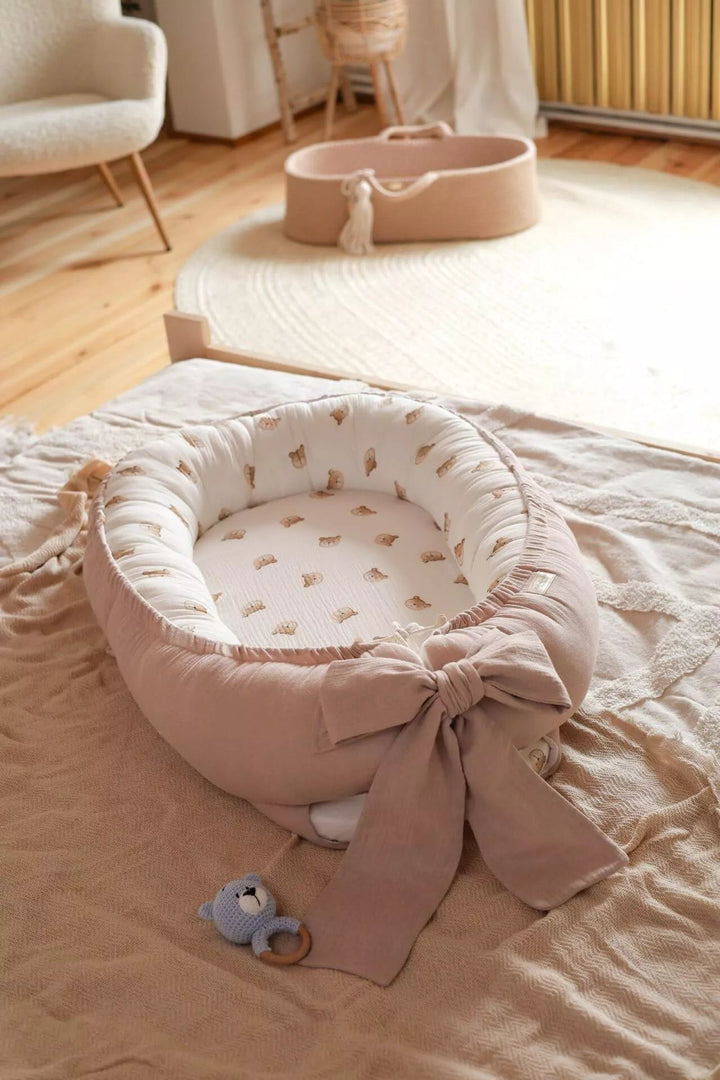 Nid Bébé en Muslin Doux 100% Coton - Design Ourson Beige, Confort Optimal 90x60 cm 1