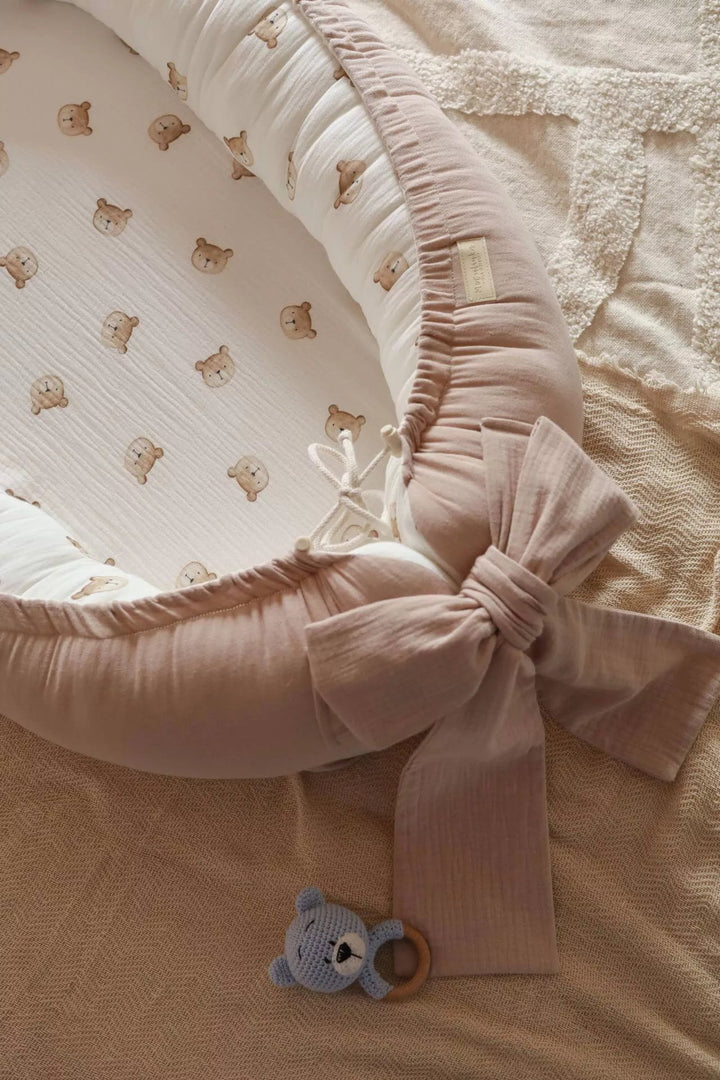 Nid Bébé en Muslin Doux 100% Coton - Design Ourson Beige, Confort Optimal 90x60 cm 2
