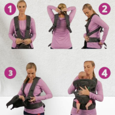 Porte-Bébé Physiologique 4 Positions Ergonomique en Coton et Polyester Doux 6