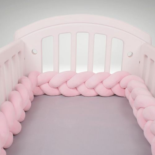 Tresse de Lit Bébé en Coton Rose Poudre - Tour de Lit Tressé Sécurisant 1