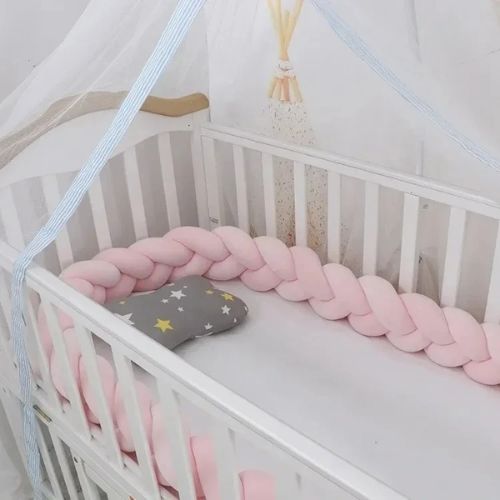 Tresse de Lit Bébé en Coton Rose Poudre - Tour de Lit Tressé Sécurisant 2